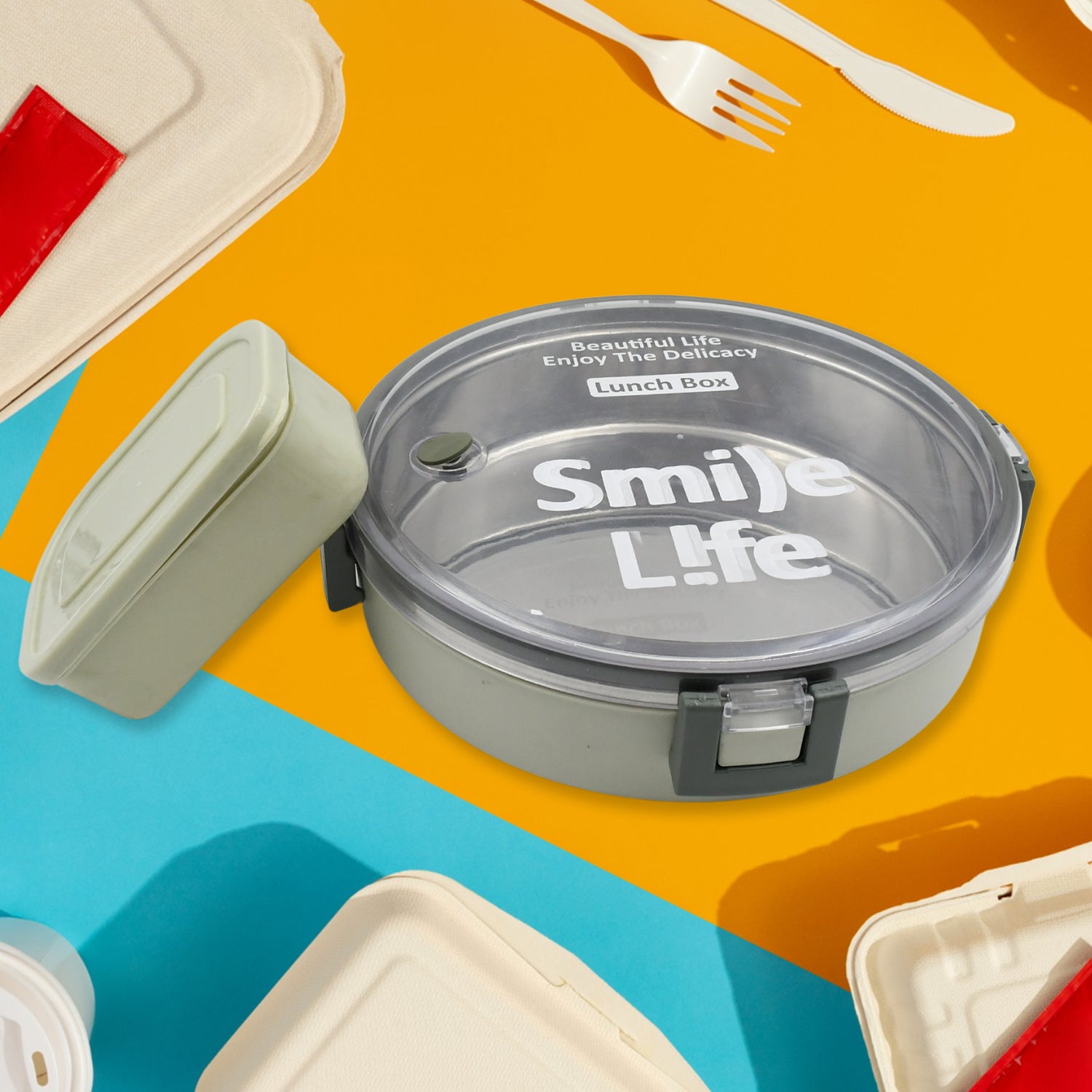 5584 Miracle Stainless Steel Round Lunch Box With Small Plastic Box Insert Leak Proof Lunch Box With Transparent Lid Lunch Box For Kids  Adults For School Office (450 Ml + 250 Ml Approx) 5584 Miracle Stainless Steel Round Lunch Box With Small Plastic Box Insert Leak Proof Lunch Box With Transparent Lid Lunch Box For Kids  Adults For School Office (450 Ml + 250 Ml Approx)